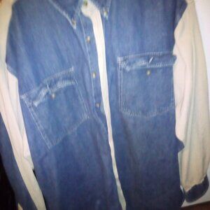 Baxter Brand Men's Button-Down Blue & Tan L/S Denim Shirt Stripe Size L